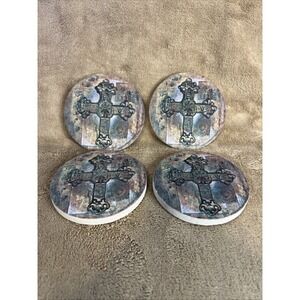Thirstystone Natural Sandstone Coasters Piety II Set Of 4 Cross 4in Round